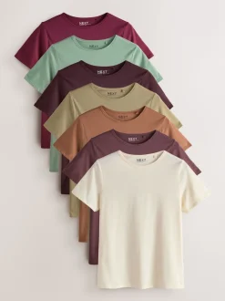 Aardse tinten - Set van 7 katoenen T-shirts met ronde hals voor alle dagen