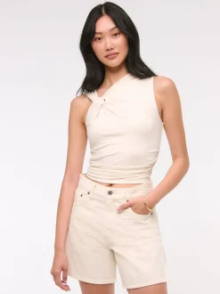 Abercrombie & Fitch High Rise Loose Denim Shorts With Vent Hem