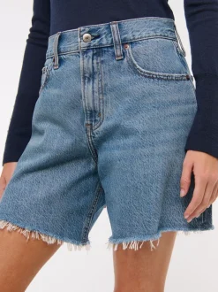 Abercrombie & Fitch High Rise Loose Denim Shorts With Fray Hem