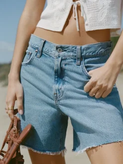 Abercrombie & Fitch High Rise Loose Denim Shorts With Fray Hem