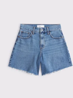 Abercrombie & Fitch High Rise Loose Denim Shorts With Fray Hem