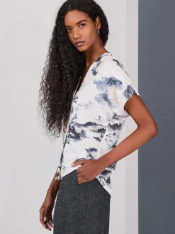 Abstract Boat Print - Blouse met V-hals en korte mouwen