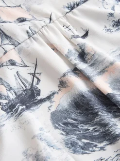 Abstract Boat Print - Blouse met V-hals en korte mouwen