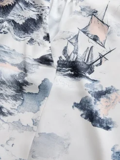 Abstract Boat Print - Blouse met V-hals en korte mouwen