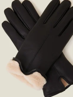 Accessorize - Leren handschoenen met voering van imitatiebont