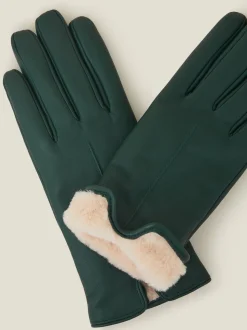 Accessorize - Leren handschoenen met voering van imitatiebont