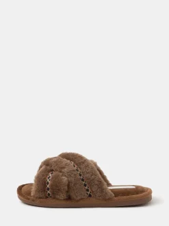 Accessorize Fluffy Braid Crossover Slide Slippers