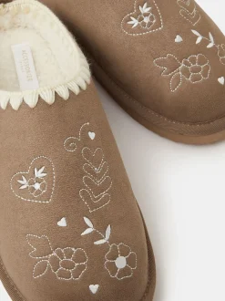 Accessorize Heart Embroidered Mule Slippers