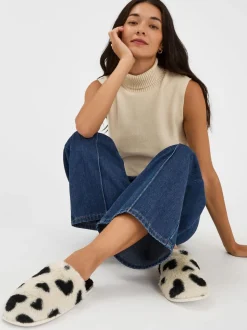 Accessorize Heart Fluffy Mule Slippers