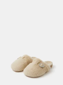 Accessorize Sparkle Buckle Faux Fur Slippers
