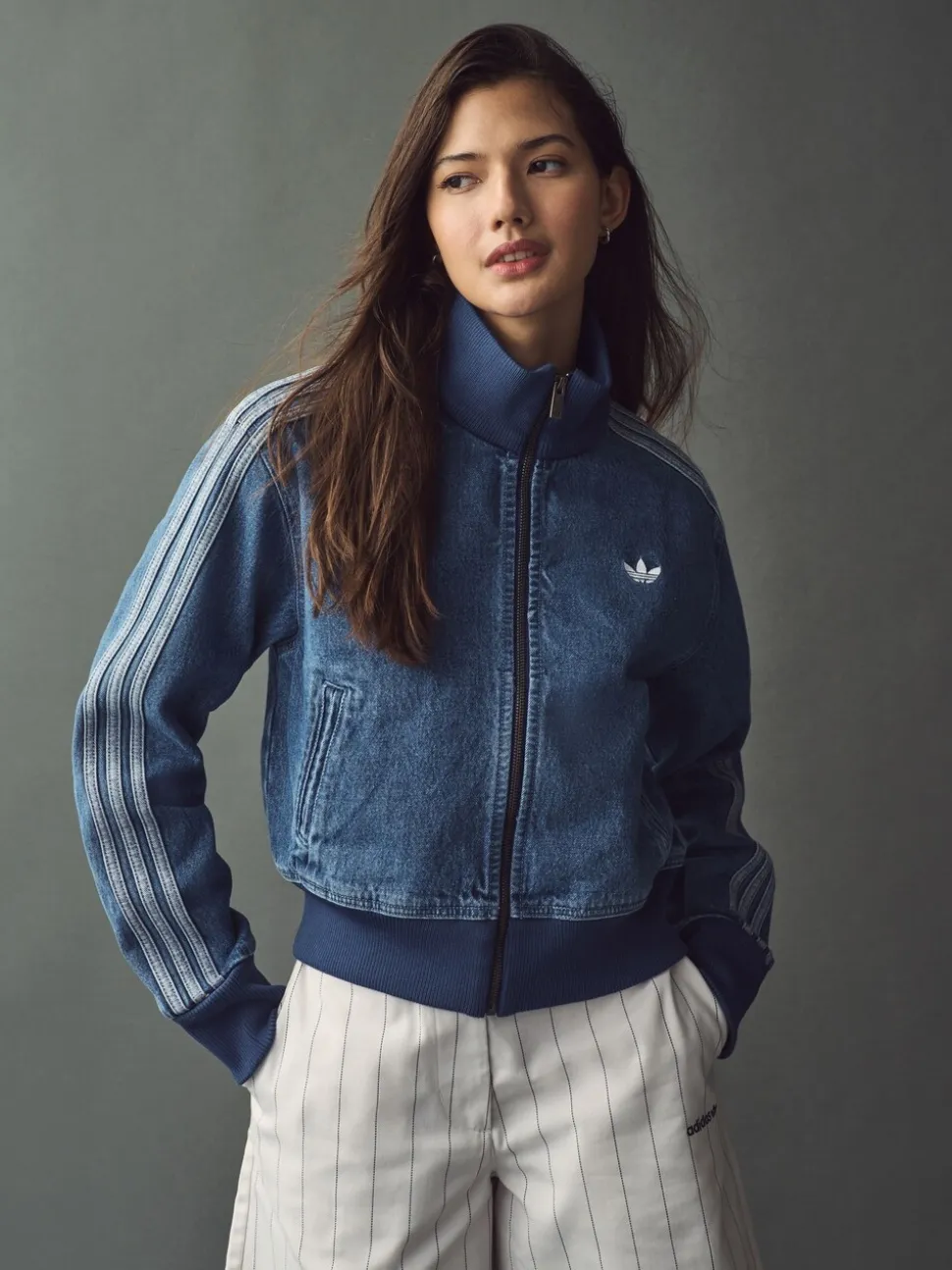 adidas Originals 3 Stripe Denim Track 100% Cotton Top