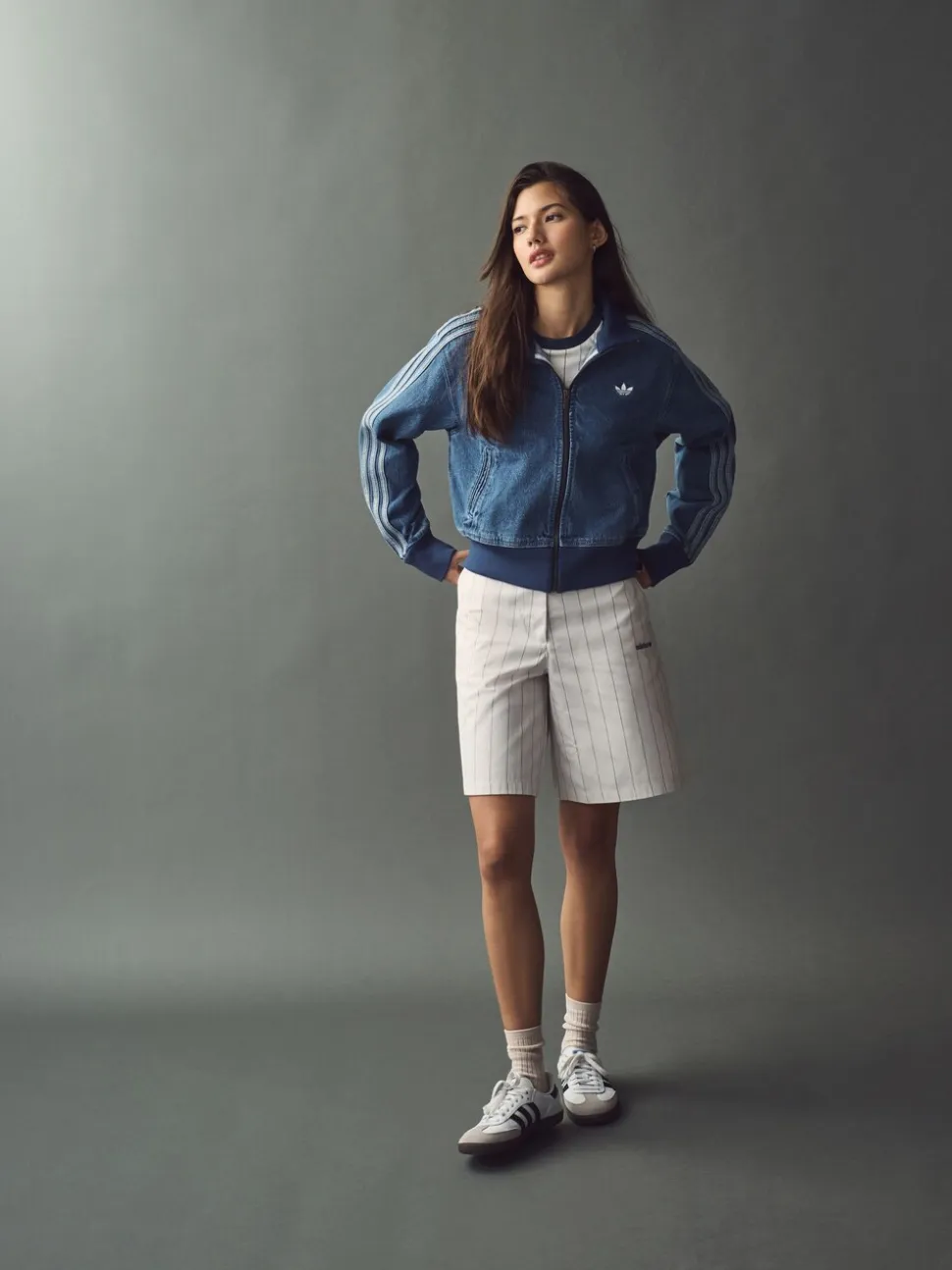 adidas Originals 3 Stripe Denim Track 100% Cotton Top