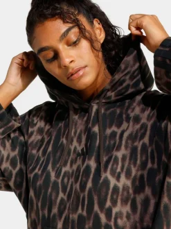 adidas Seasonal Essentials Leopard Print French Terry Hoodie With 3-Stripes