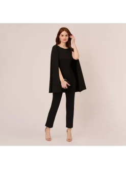 Adrianna Papell cape-jumpsuit van gebreide crêpestof