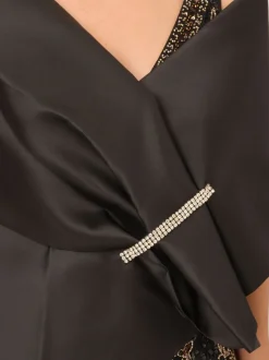 Adrianna Papell Mikado Embellished Wrap Black Poncho