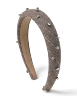 Aela Cream Studded Plaid Headband
