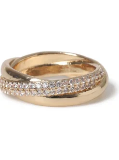 Aela Gold Tone Diamond Simulant Pave Ring