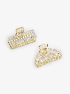 Aela Gold Tone Rhinestone Hair Claw 2 Pack