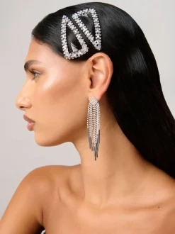 Aela Large Silver Tone Sparkle Snap Hair Clips