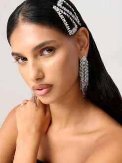 Aela Large Silver Tone Sparkle Snap Hair Clips
