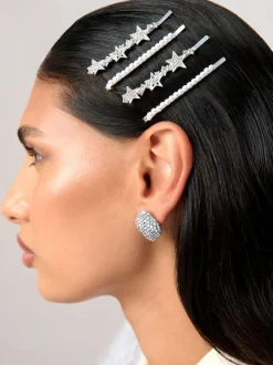 Aela Silver Tone Aela Silver Tone Sparkle Star Hair Slides