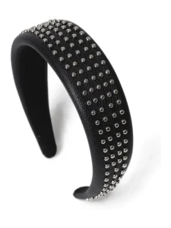 Aela Thick Studded Puff Black Headband