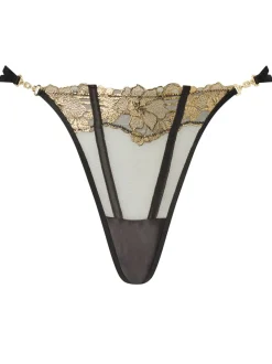 Ann Summers Black/Gold Caged Lily String Knickers