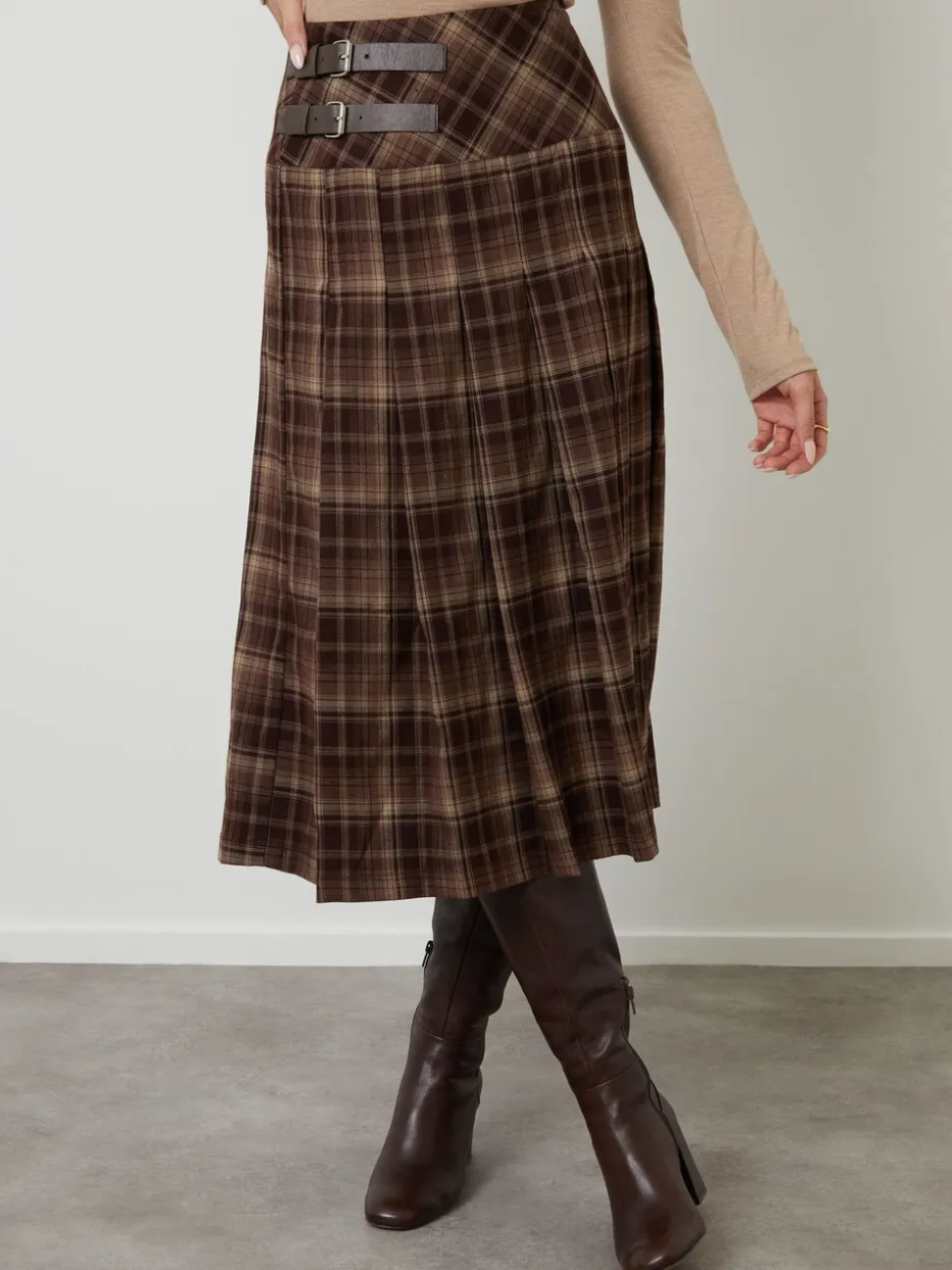 Another Sunday Check Buckle Detail Midi Dress