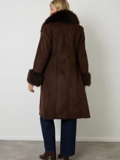 Another Sunday Faux Suede Fur Trim Coat