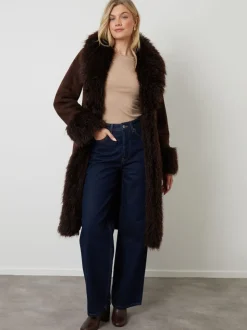 Another Sunday Faux Suede Fur Trim Coat