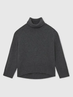 Antraciet - Reiss Brooklyn trui met rolkraag van wol-kasjmier
