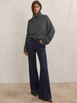 Antraciet - Reiss Brooklyn trui met rolkraag van wol-kasjmier