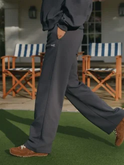 Antraciet - self. joggingbroek met wijde pijpen