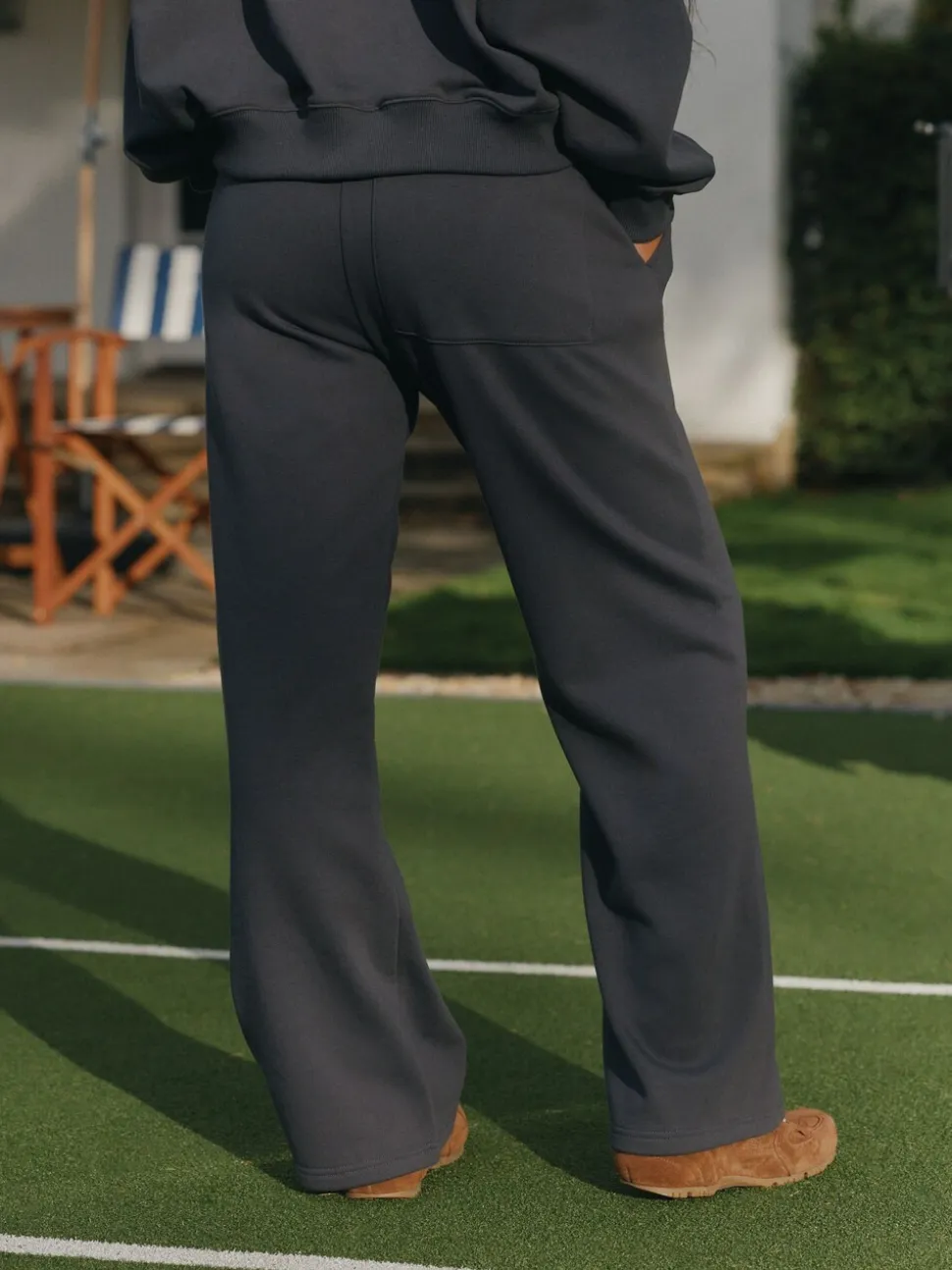 Antraciet - self. joggingbroek met wijde pijpen