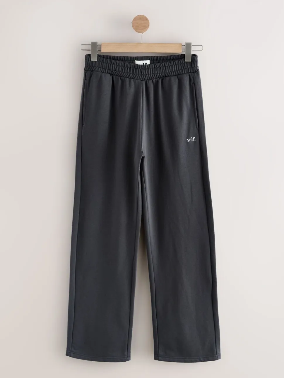 Antraciet - self. joggingbroek met wijde pijpen