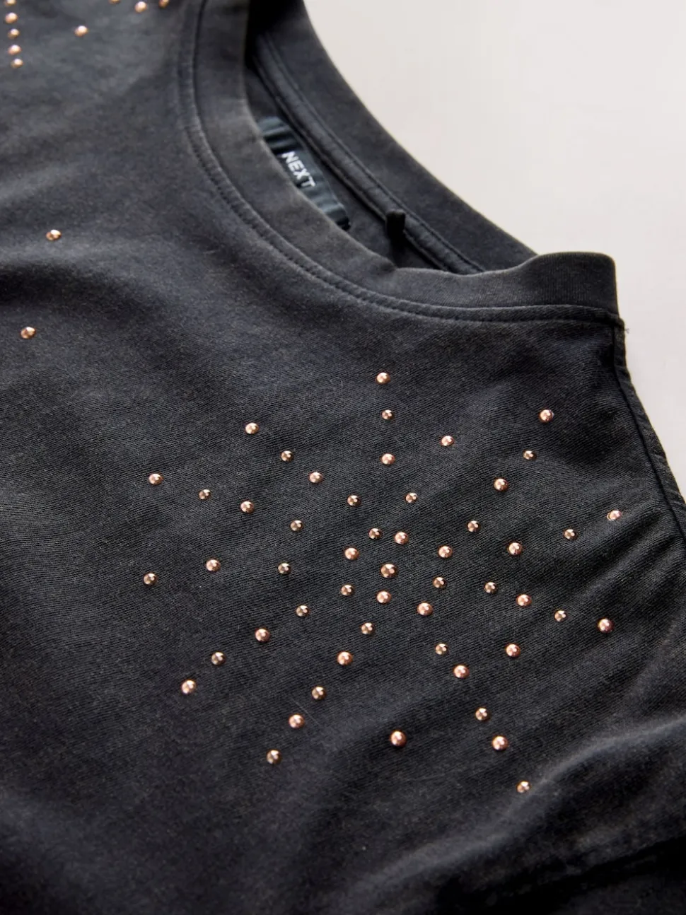 Antraciet - Studded Embellished Crew Neck T-Shirt