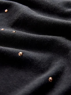 Antraciet - Studded Embellished Crew Neck T-Shirt