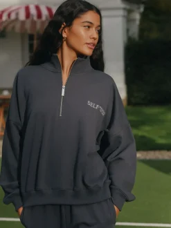 Antraciet - Sweatshirt met korte rits