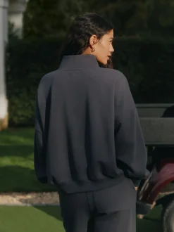 Antraciet - Sweatshirt met korte rits