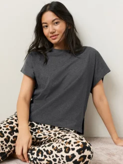 Antraciet met luipaardprint - Pyjama met korte mouwen