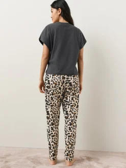 Antraciet met luipaardprint - Pyjama met korte mouwen
