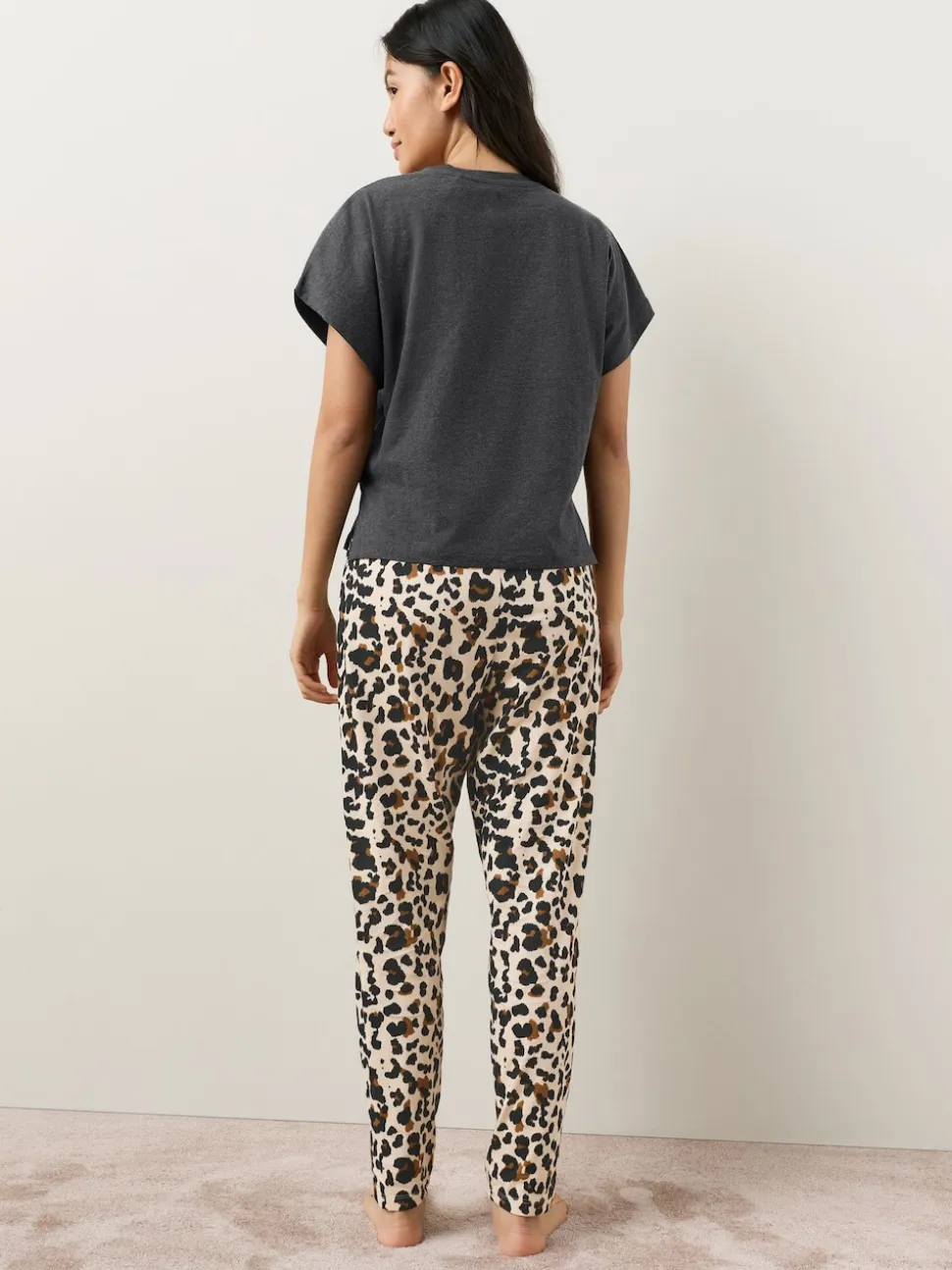 Antraciet met luipaardprint - Pyjama met korte mouwen