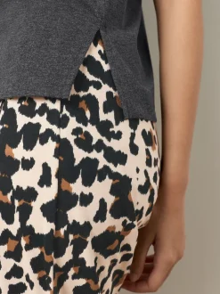 Antraciet met luipaardprint - Pyjama met korte mouwen