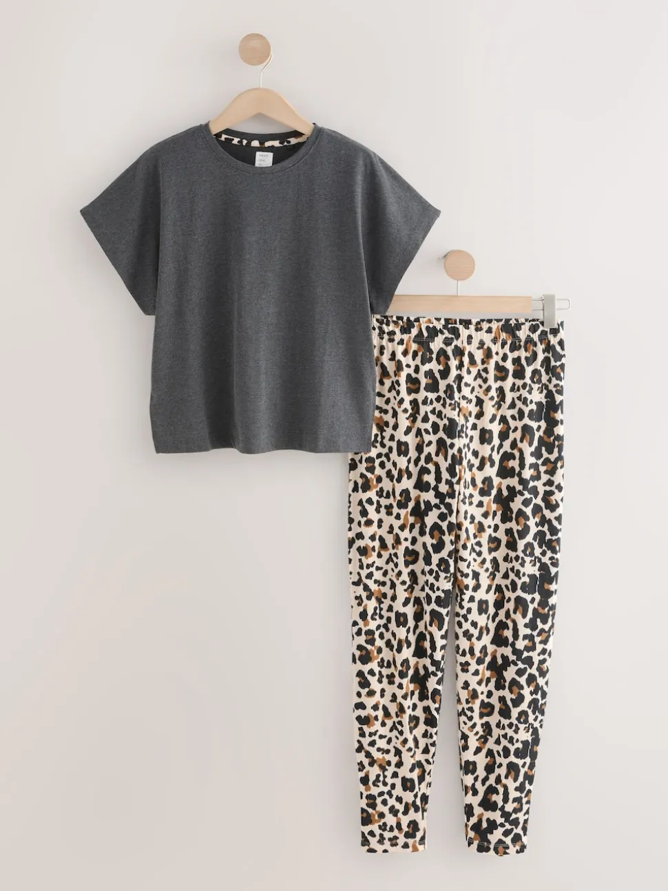 Antraciet met luipaardprint - Pyjama met korte mouwen