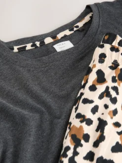 Antraciet met luipaardprint - Pyjama met korte mouwen