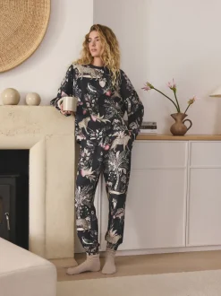 Antracietkleurig met luipaardprint - Pyjama met lange mouwen