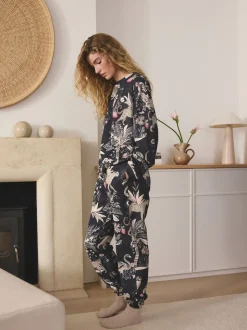 Antracietkleurig met luipaardprint - Pyjama met lange mouwen