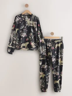 Antracietkleurig met luipaardprint - Pyjama met lange mouwen