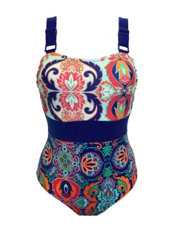 Aquablauw - Pour Moi Palm Springs corrigerend badpak met kleurvlakken