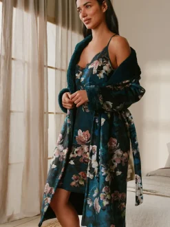 B by Ted Baker Blauwgroene knusse bloemenbadjas
